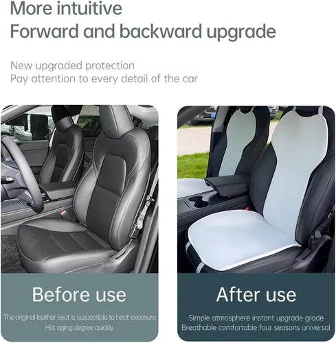 Vista 5 de Car Seat Mat Pad Protector Covers,Driver Front Rear Seat Bench Cushion Cover,for Tesla Model 3 seat Cover Set 2017-2022,Ice Silk Anti-Dirty White