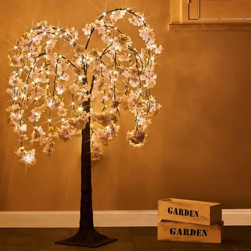 Vista 2 de Fudios Árbol de flor de cerezo rosa con luces de 4 pies, 180 luces LED de hadas, árbol espiritual de flores artificiales iluminadas para decoración
