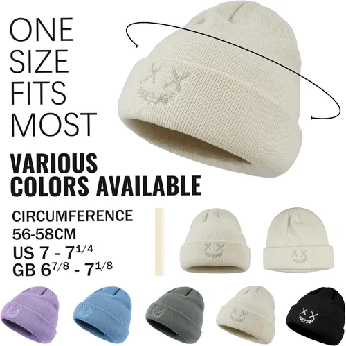 Vista 4 de Croogo Gorros de invierno para mujer, elásticos, cálidos, con diseño de calavera, gorro de cable con puños, gorras de esquí de acrílico