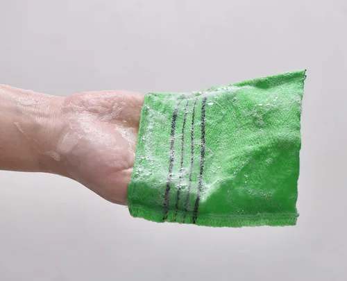 Vista 8 de Toallas exfoliantes de baño coreanas de calidad. Hechas en Corea (verde, 3 piezas)