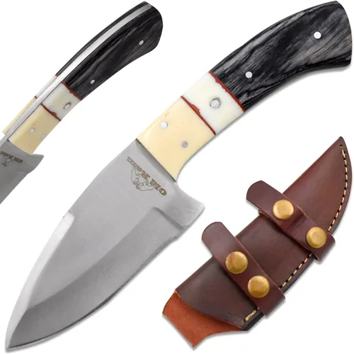 Vista 8 de Collection - Cuchillo de caza de hoja fija resistente, cuchillo afilado de acero inoxidable para exteriores con funda de cuero (BLP-2028)