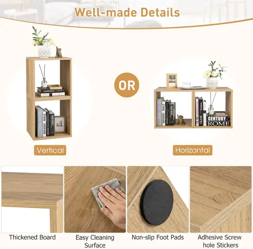Vista 6 de Giantex Organizador de estantería de 2 cubos, estantería abierta de 2 niveles de 15 pulgadas de alto con dispositivo anti-caída, organizador