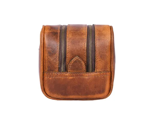 Vista 7 de Aaron Leather Goods - Neceser de viaje, de cuero de alta calidad, con forro impermeable Dopp de estilo vintage, hecho a mano, tamaño king - Kit ~