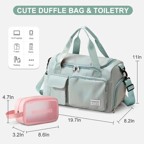 Vista 145 de Pequeña bolsa de gimnasio para mujer, bolsa de viaje con compartimento para zapatos