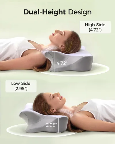 Vista 6 de Ergo - Almohada cervical para aliviar el dolor de cuello, espuma viscoelástica de doble altura Ergonomic contour, neck support, medium-soft memory