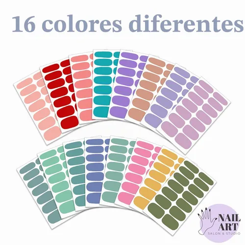 Vista 3 de 224 piezas de 16 hojas de tiras de esmalte de uñas de color sólido, calcomanías adhesivas de uñas completas para mujeres, tiras de uñas de gel