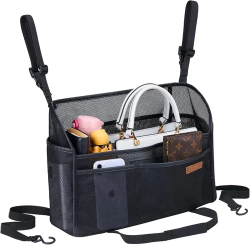 Vista 9 de WLLWOO WLLWOO Soporte de red para bolso de mano entre los asientos, organizador de almacenamiento trasero para consola, barrera de almacenamiento