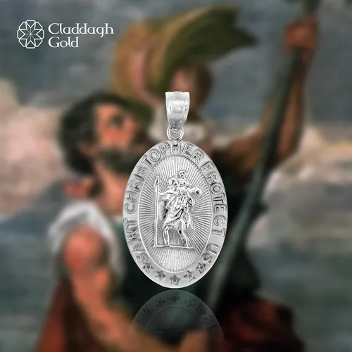 Vista 5 de Colgante de plata de ley 925 con medalla de San Cristóbal Patrono de los Viajeros Protección Católica, Plata esterlina
