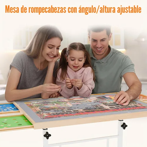 Vista 6 de Mesa de rompecabezas de 1500 piezas con cajones y cubierta – Altura ajustable y patas inclinables, tablero de rompecabezas portátil sin ensamblaje