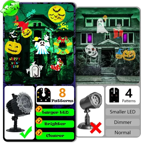 Vista 3 de Proyector de luces de Navidad para exteriores, 8 modos de imágenes, proyector de luces de Navidad con 96 dibujos animados, proyector de vacaciones