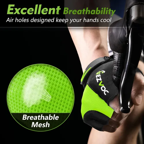 Vista 2 de GEZVOC Guantes de ciclismo para hombres y mujeres con almohadilla absorbente de golpes, agarre extra, ajuste flexible y cómodo, peso ligero, guantes