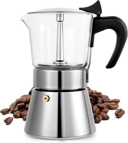 Vista 19 de Cafetera Moka Eléctrica de Aluminio Plateado, Cafetera de Espresso de 3 o 6 Tazas con Placa de Reducción de Dosis