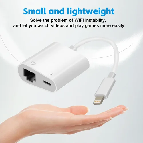 Vista 3 de Adaptador Lightning a Ethernet, 2 en 1 Lightning a red LAN RJ45 y puerto de carga, Plug and Play, compatible con iPhone/iPad/iPod, admite red
