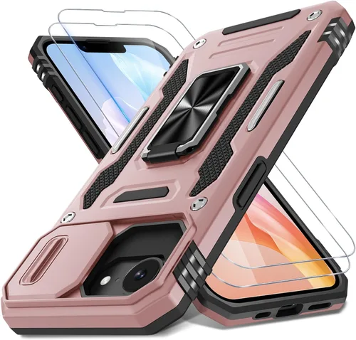 Vista 73 de DEERLAMN Funda para iPhone Air de 6.5 pulgadas con cubierta deslizante para cámara + protector de pantalla (2 paquetes), soporte de anillo giratorio