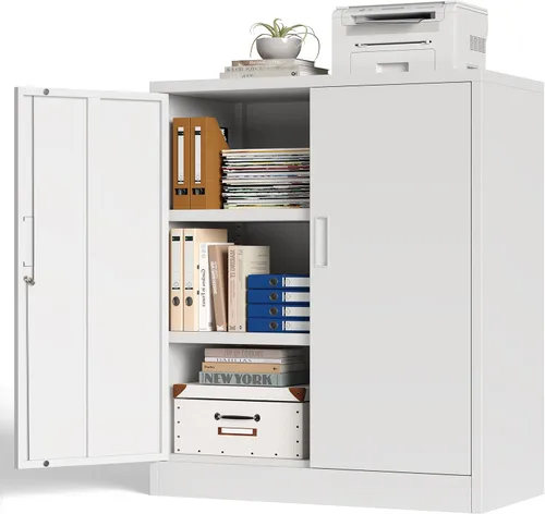 Vista 12 de BESFUR Armarios de almacenamiento de metal con estantes y puertas, armario de almacenamiento con cerradura de 36" de altura para oficina en casa