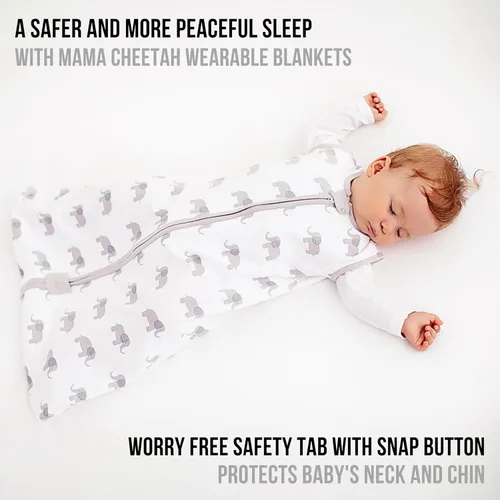 Vista 4 de Mama Cheetah Saco de dormir para bebé de 0.5 TOG, Manta portátil de algodón orgánico para bebé con cremallera bidireccional, Saco de dormir