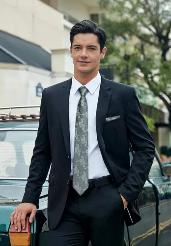 Vista 231 de Corbatas florales tejidas clásicas para hombre, corbata cuadrada de bolsillo, corbatas formales para hombres, boda con pañuelo