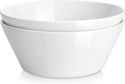 Vista 8 de MALACASA Juego de 4 cuencos de sopa de 35 onzas, cuencos de porcelana blanca, cuencos profundos para cocina, cuencos grandes de cerámica para sopa