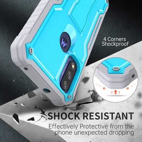Vista 5 de FITO Funda para Moto G Pure, funda resistente a prueba de golpes de doble capa con un protector de pantalla de vidrio, soporte integrado (azul)