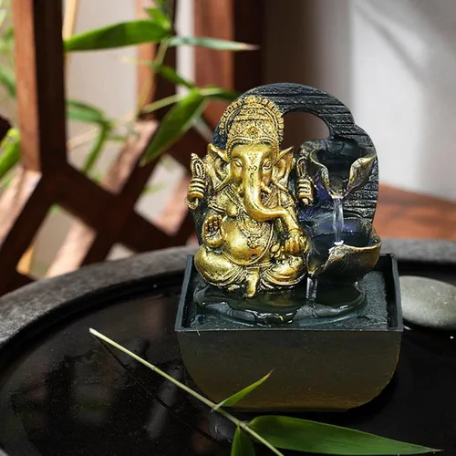 Vista 3 de Ganesha - Estatua de mesa, fuente de mesa, escultura de elefante, figuras de elefante hechas a mano para bar, cafetería, acento decorativo, regalo
