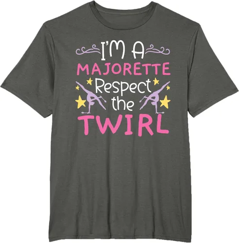 Vista 4 de Camiseta con texto en inglés "I A Majorette Respect The Twirl Baton Twirling", Negro