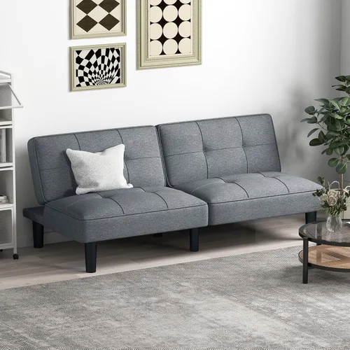 Vista 2 de KOMFOTT Sofá cama tipo futón convertible, sofá cama plegable tapizado de lino con respaldo ajustable de 6 posiciones, cojín grueso, sofá reclinable
