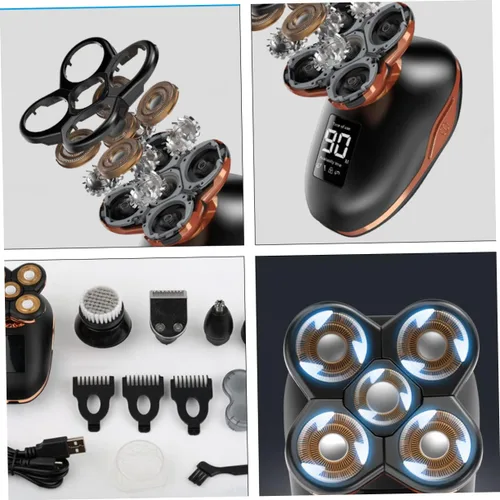 Vista 5 de Beavorty 1pc de cinco cabezas recargable afeitadora autoservicio para hombres, diseño de materiales, novio, papá, marido, negro