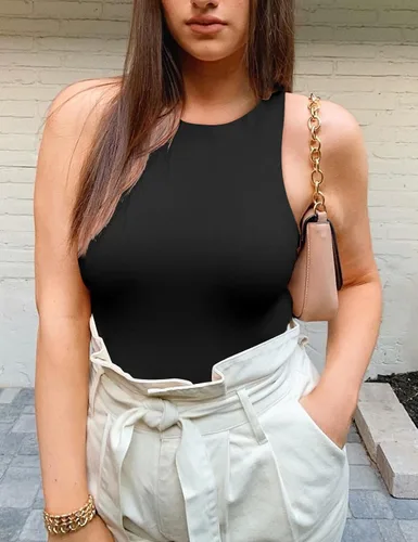 Vista 2 de Saslax Lindos mamelucos de cuello alto sin mangas con espalda cruzada para mujer
