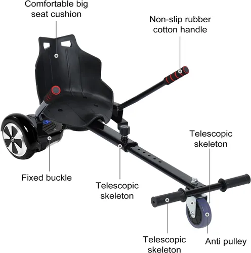 Vista 9 de Accesorio de asiento Hoverboard de capacidad de 265 libras, 27 a 39 pulgadas de longitud ajustable, accesorio de Go Kart con asiento cómodo