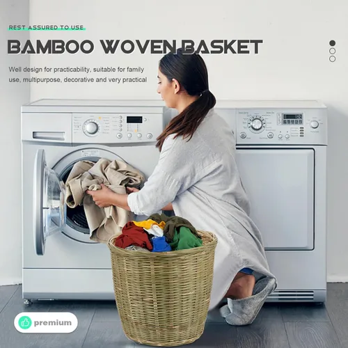 Vista 5 de Luxshiny Cesta de basura con tapa, almacenamiento tejido versátil para dormitorio, cocina, organizador ordenado para verduras y artículos diversos