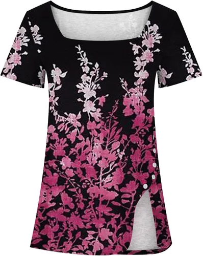 Vista 4 de Blouses for Women Fashion 2023 Funny Short Sleeve Shirts Womens Tops Dressy Casual Square Neck Summer Womens Clothes