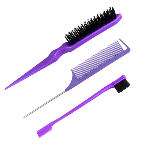 Vista 7 de Juego de 3 piezas de peine de peinado para el cabello, cepillo de cola, peine de cola, cepillo de borde para el borde de la espalda, peinado, corte