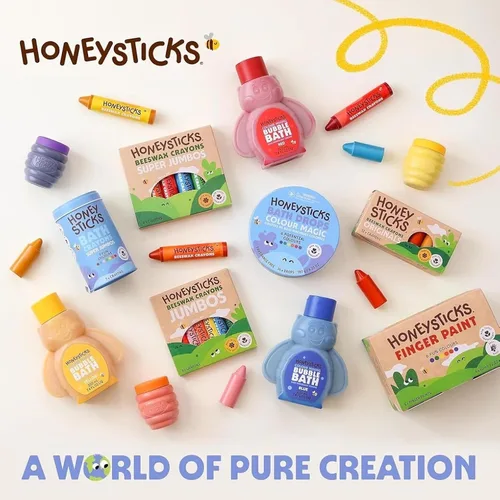 Vista 8 de Honeysticks Juego de pinceles de pintura Jumbo – Paquete de 3. Pinceles de pintura jumbo para niños con un mango de madera grande para un fácil