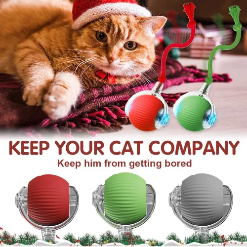 Vista 3 de Juguetes inteligentes para gatos de interior para adultos - Bolas rodantes interactivas con cordón imitación de ratón (Rojo)