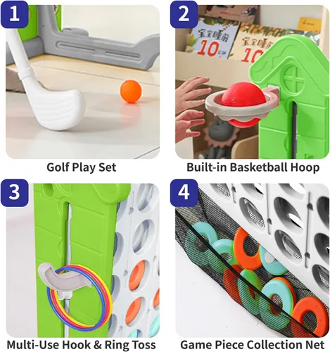 Vista 7 de UNICOO Juego gigante 4 en una fila con bolsa de transporte, aro de baloncesto, juego de lanzamiento de anillo, juego de 4 a puntuación Juego