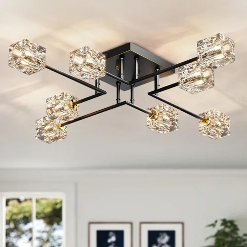 Vista 14 de Lámpara de techo de cristal Sputnik dorada, lámpara de montaje Dorado-4 luces