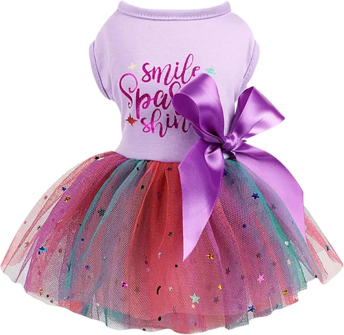 Vista 8 de Traje de cumpleaños para perro: vestidos coloridos de malla del alfabeto, tutú de verano, ropa para cachorros, XS, negro Cumpleaños negro