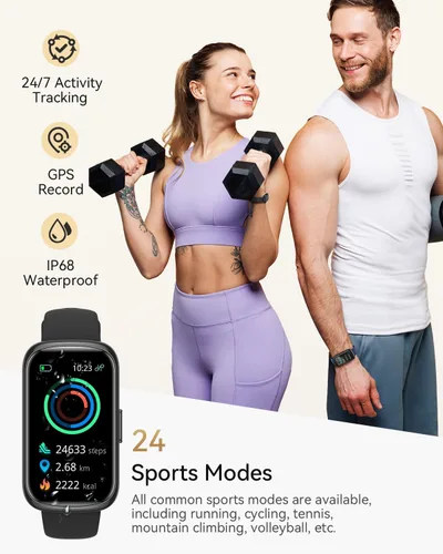 Vista 2 de Rastreador de actividad física, relojes inteligentes para mujeres y hombres con monitor de frecuencia cardíaca, SpO2/sueño, IP68 impermeable