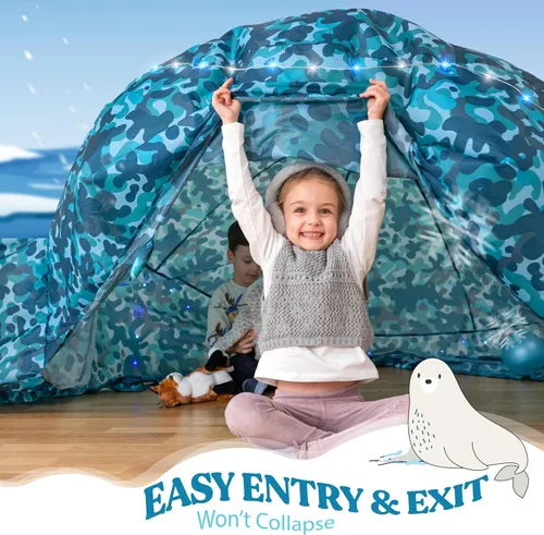 Vista 3 de W&O Aerodome Arctic Camo con luces LED y sonido, se infla en segundos para niños de 3 a 12 años (ventilador no incluido)