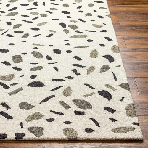 Vista 4 de Hauteloom Sala - Alfombra de lana para sala de estar, dormitorio, rosa, negro, gris, 2 x 3 pies