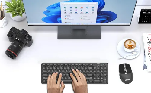 Vista 7 de Arteck Combo de teclado y mouse inalámbricos USB de 2.4G, teclado compacto ultra delgado y mouse ergonómico para computadora, computadora