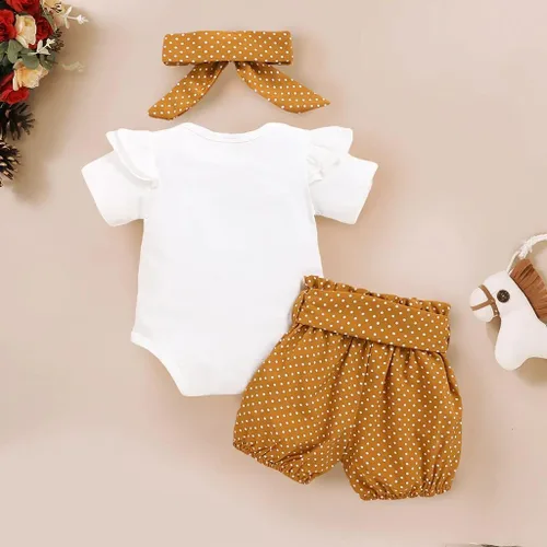 Vista 3 de Aoswep Ropa de bebé niña recién nacida, ropa de verano, mameluco corto con diadema de 0 a 18 meses