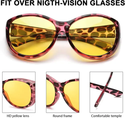 Vista 3 de SIPHEW - Gafas de visión nocturna para conducir, unisex, marco redondo, gafas polarizadas para noche