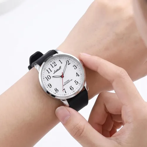 Vista 6 de Letoff Reloj analógico clásico, esfera arcoíris con números arábigos, banda de silicona, resistente al agua hasta 98.4 ft Black/silver