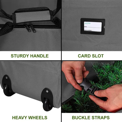 Vista 3 de ProPik Bolsa de almacenamiento con ruedas para árbol de Navidad, se adapta a árboles de vacaciones desmontados de hasta 7.5 pies de alto, 22 x 16 x