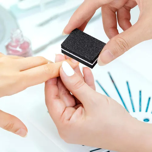 Vista 3 de 100 unidades de mini amortiguadores para uñas de grano 180/100 para uñas acrílicas para el cuidado de las uñas (negro)
