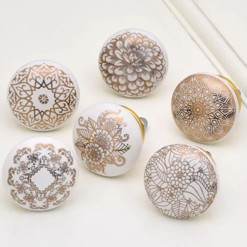 Vista 9 de Indian Shelf Tiradores decorativos de cerámica blanca con diseño de flores, pomos para cajones, tiradores de gabinete, accesorios modernos