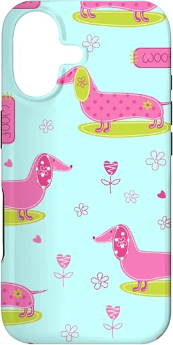Vista 32 de Funda para iPhone 13 Dachshund Pattern turquoise Flowers Weiner Dog Lover