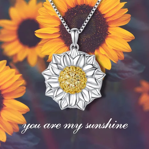 Vista 6 de Sunflower Locket That Hold Pictures 925 Sterling Silver Flower Necklace Sunshine Rose Flower Pendant Necklace for Women