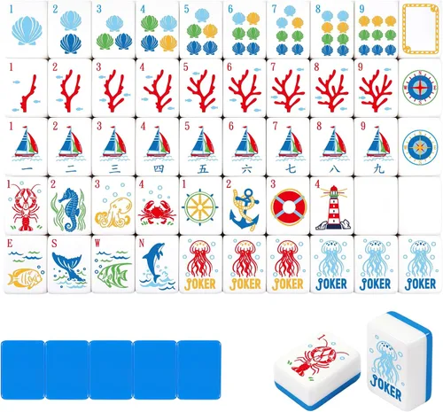 Vista 8 de Silipull Juego de 160 azulejos Mahjong grabados americanos verdes de 1.2